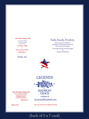 Back of a 5 x 7 card with text and logo, featuring Madison Grace brand.